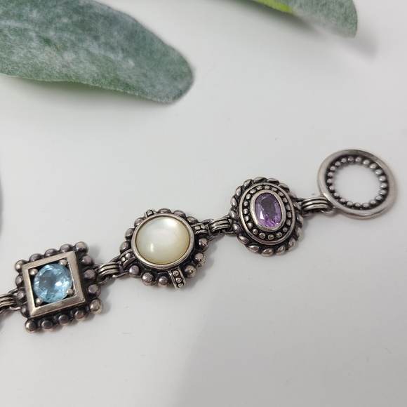 Sterling Silver Amethyst Topaz Artisan Bracelet - Picture 4 of 11